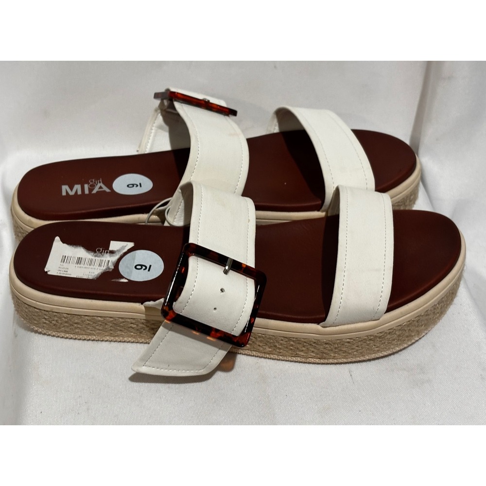 New‎ Mia White Two Strap Espadrille Platform Slide Sandals Tortoise Buckle Sz 9s - Picture 6 of 7